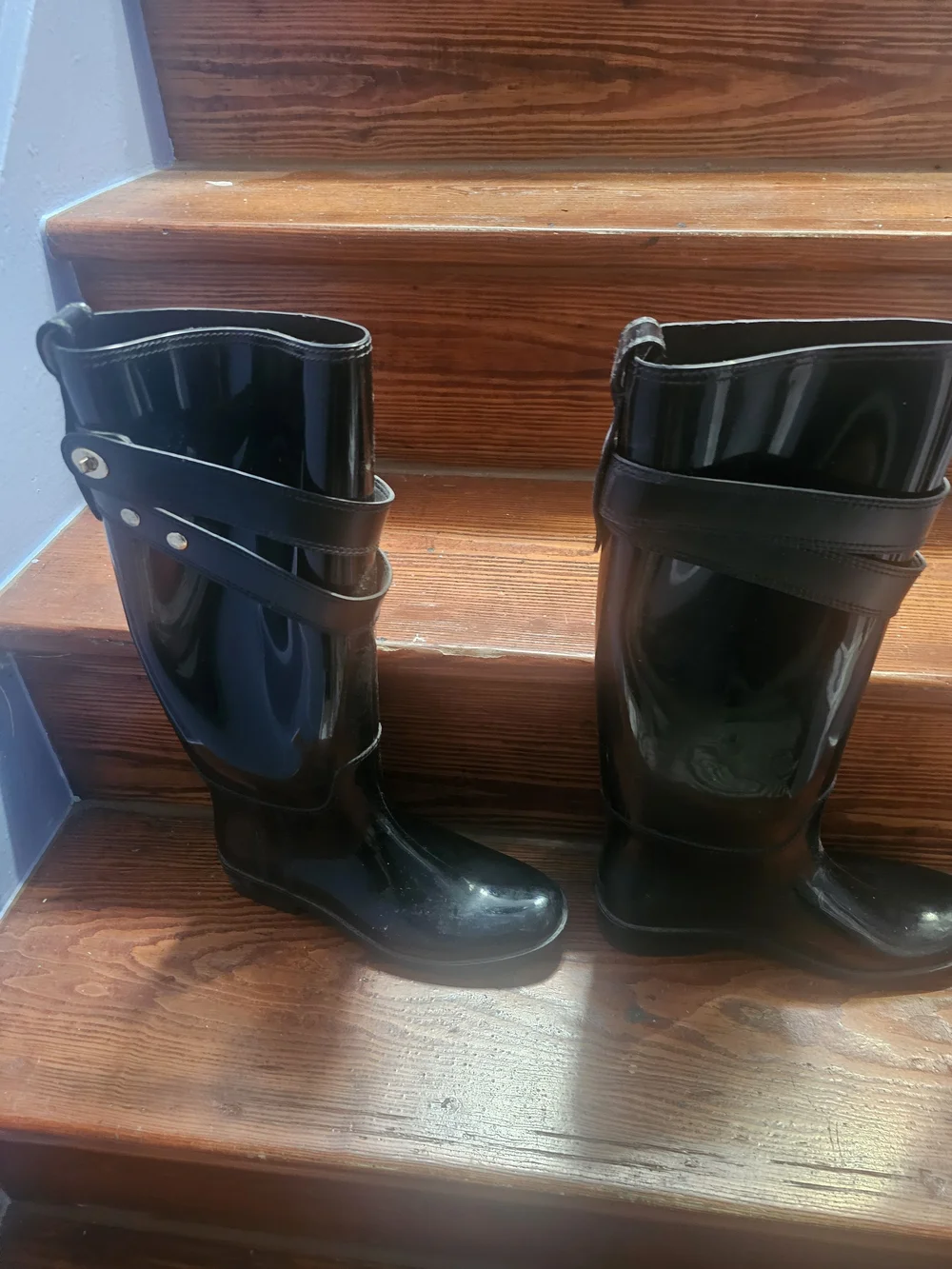 Coach Black Glossy Knee-High Rain Boots